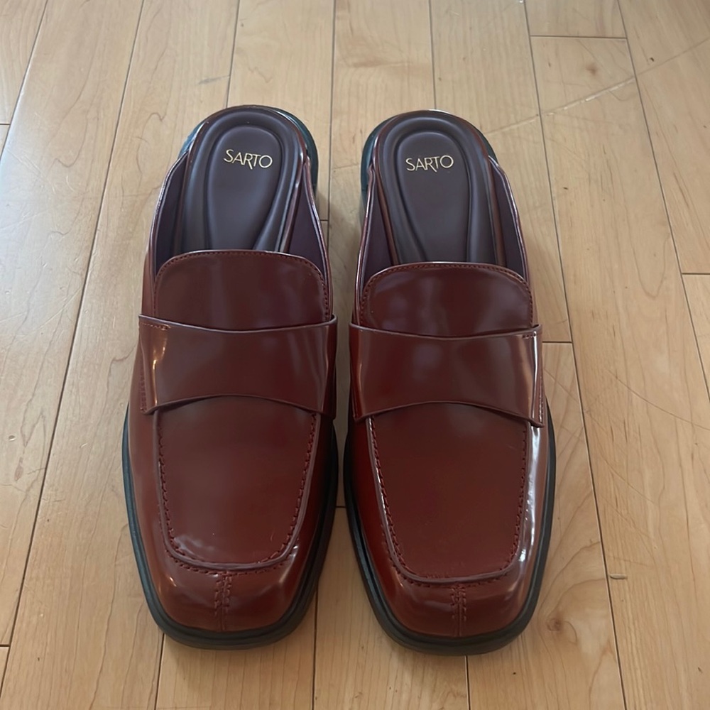Never worn red mules